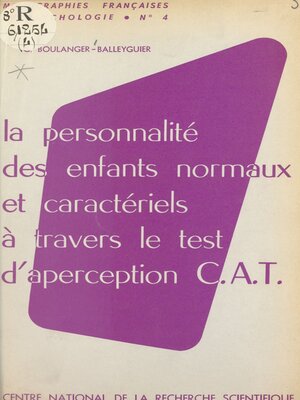 cover image of La personnalité des enfants normaux et caractériels à travers le test d'aperception